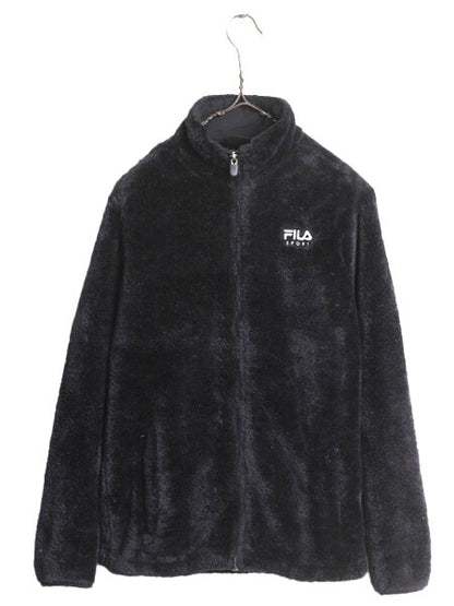 フィラ パイル フリース ジャケット レディース S / FILA SPORT フルジップ ボア ブルゾン ハイネック ジャンパー ワンポイント ブラック