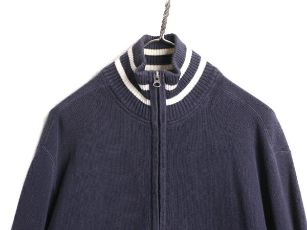 ラルフローレン ハイネック コットン ニット セーター メンズ L / 古着 POLO JEANS フルジップ リブ編み ドライバーズ ジャケット ネイビー