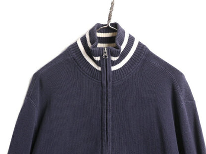 ラルフローレン ハイネック コットン ニット セーター メンズ L / 古着 POLO JEANS フルジップ リブ編み ドライバーズ ジャケット ネイビー