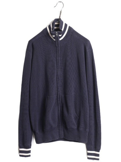 ラルフローレン ハイネック コットン ニット セーター メンズ L / 古着 POLO JEANS フルジップ リブ編み ドライバーズ ジャケット ネイビー