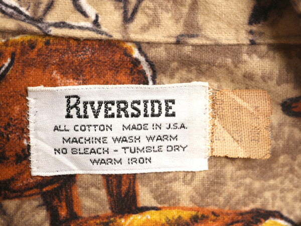70s USA製 総柄 長袖 フランネル シャツ メンズ L 70年代 オールド RIVER SIDE 長袖シャツ ネルシャツ マルチカラー アニマル ハンティング