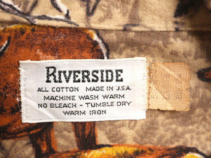 70s USA製 総柄 長袖 フランネル シャツ メンズ L 70年代 オールド RIVER SIDE 長袖シャツ ネルシャツ マルチカラー アニマル ハンティング