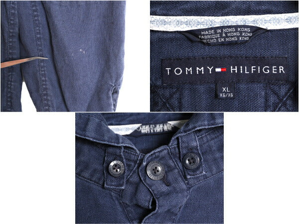 00s トミーヒルフィガー 100% リネン パーカー ジャケット メンズ XL 古着 00年代 オールド TOMMY HILFIGER フード プルオーバー ブルゾン