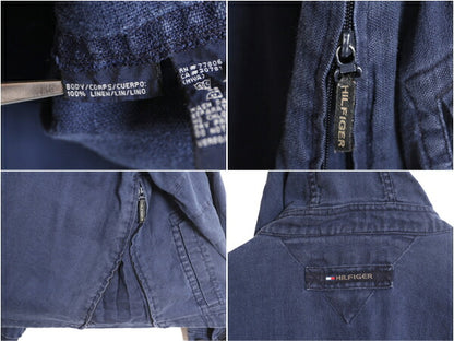 00s トミーヒルフィガー 100% リネン パーカー ジャケット メンズ XL 古着 00年代 オールド TOMMY HILFIGER フード プルオーバー ブルゾン