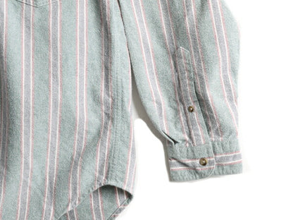 80s ■ エディーバウアー ストライプ コットン シャモア クロス ボタンダウン 長袖 シャツ メンズ S / 80年代 Eddie Bauer フランネル ネル