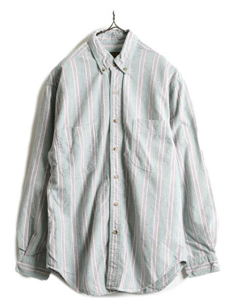 80s ■ エディーバウアー ストライプ コットン シャモア クロス ボタンダウン 長袖 シャツ メンズ S / 80年代 Eddie Bauer フランネル ネル