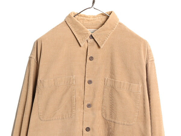 90s ST JOHN'S BAY コーデユロイ 長袖 シャツ メンズ L 古着 90年代 オールド セントジョンズベイ  長袖シャツ ポケット付き 無地 ベージュ