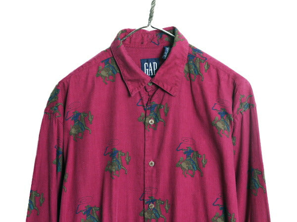 90s OLD GAP 総柄 長袖 シャツ メンズ M / 90年代 オールド ギャップ コットン マルチカラー カウボーイ ウエスタン 総柄シャツ パープル