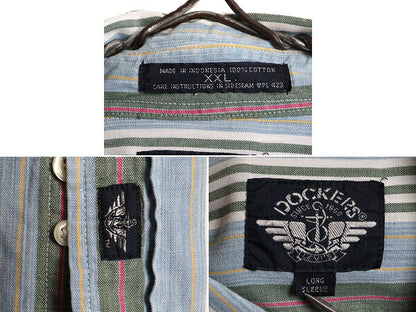 90s 大きいサイズ XXL ■ DOCKERS リーバイス ストライプ 長袖 ボタンダウン シャツ ( メンズ ) 古着 ドッカーズ LEVIS ストライプシャツ