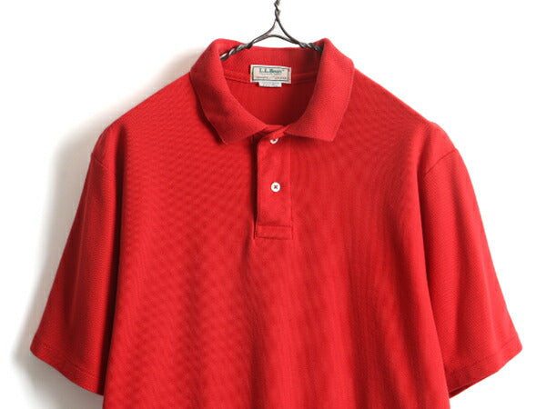 80s USA製 ■ LLBEAN 鹿の子 半袖 ポロシャツ ( メンズ L ) 80年代 古着 エルエルビーン LLビーン 半袖シャツ DOUBLE L SHIRTS 無地 レッド
