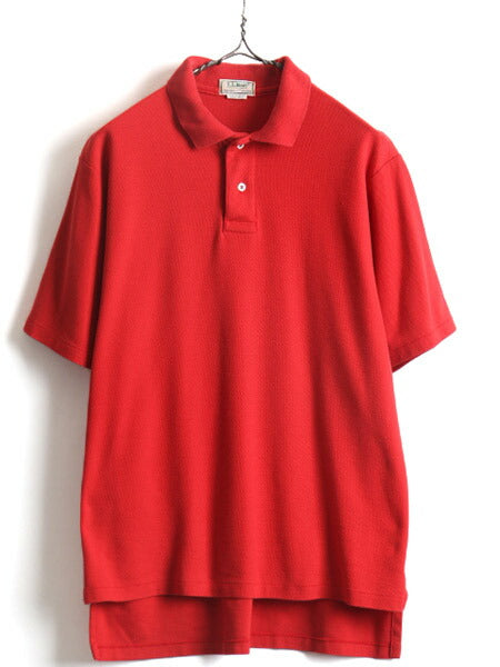 80s USA製 ■ LLBEAN 鹿の子 半袖 ポロシャツ ( メンズ L ) 80年代 古着 エルエルビーン LLビーン 半袖シャツ DOUBLE L SHIRTS 無地 レッド
