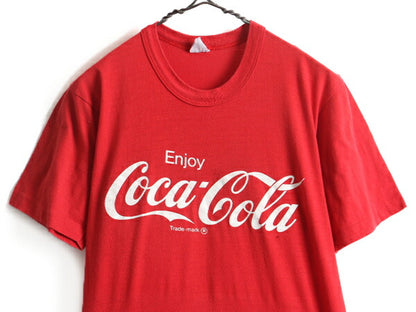 70s ビンテージ ■ コカコーラ プリント 半袖 Tシャツ ( L メンズ レディース 小さめ S 程) 古着 70年代 Coca Cola 企業 当時物 プリントT