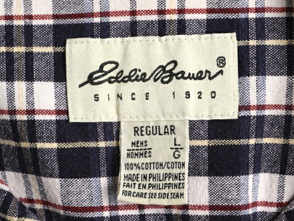 90s エディーバウアー チェック オックスフォード 長袖 ボタンダウン シャツ メンズ L Eddie Bauer ヘビーウェイト コットン ポケット付き