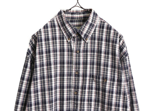 90s エディーバウアー チェック オックスフォード 長袖 ボタンダウン シャツ メンズ L Eddie Bauer ヘビーウェイト コットン ポケット付き