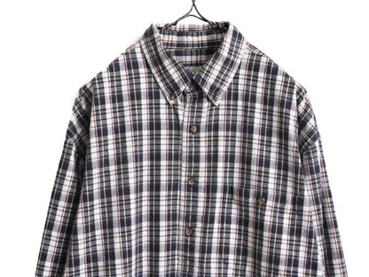 90s エディーバウアー チェック オックスフォード 長袖 ボタンダウン シャツ メンズ L Eddie Bauer ヘビーウェイト コットン ポケット付き