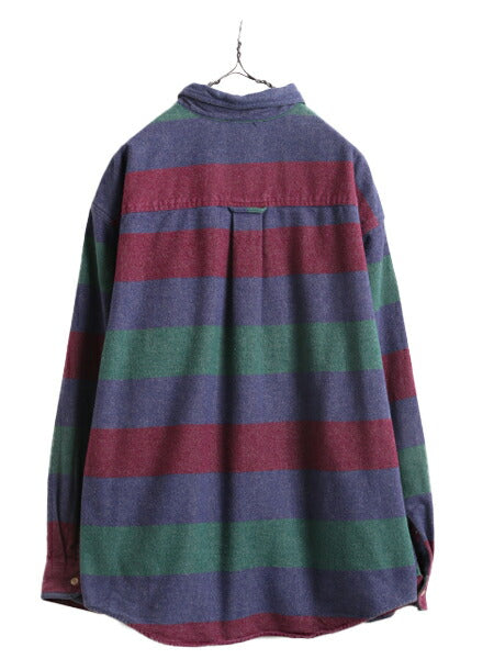 90s エディーバウアー ボーダー コットン シャモア クロス シャツ メンズ XL 古着 オールド Eddie Bauer ネルシャツ フランネル 長袖シャツ