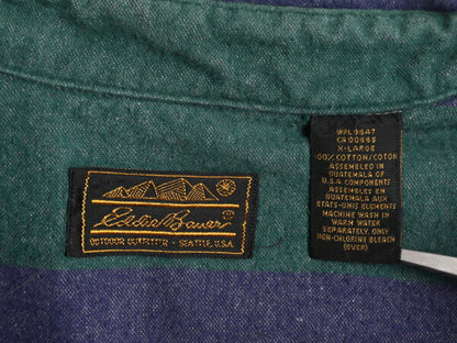 90s エディーバウアー ボーダー コットン シャモア クロス シャツ メンズ XL 古着 オールド Eddie Bauer ネルシャツ フランネル 長袖シャツ