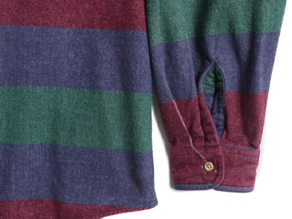 90s エディーバウアー ボーダー コットン シャモア クロス シャツ メンズ XL 古着 オールド Eddie Bauer ネルシャツ フランネル 長袖シャツ
