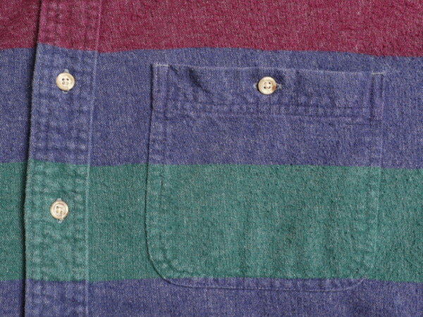 90s エディーバウアー ボーダー コットン シャモア クロス シャツ メンズ XL 古着 オールド Eddie Bauer ネルシャツ フランネル 長袖シャツ