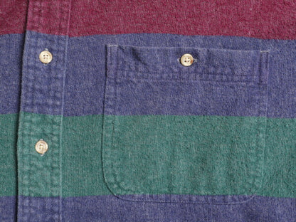 90s エディーバウアー ボーダー コットン シャモア クロス シャツ メンズ XL 古着 オールド Eddie Bauer ネルシャツ フランネル 長袖シャツ