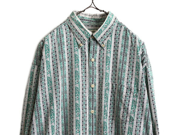 90s バナナリパブリック 総柄 3点留め ボタンダウン 長袖 シャツ メンズ XL オールド BANANA REPUBLIC コットン マルチカラー 大きいサイズ