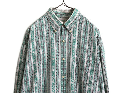90s バナナリパブリック 総柄 3点留め ボタンダウン 長袖 シャツ メンズ XL オールド BANANA REPUBLIC コットン マルチカラー 大きいサイズ