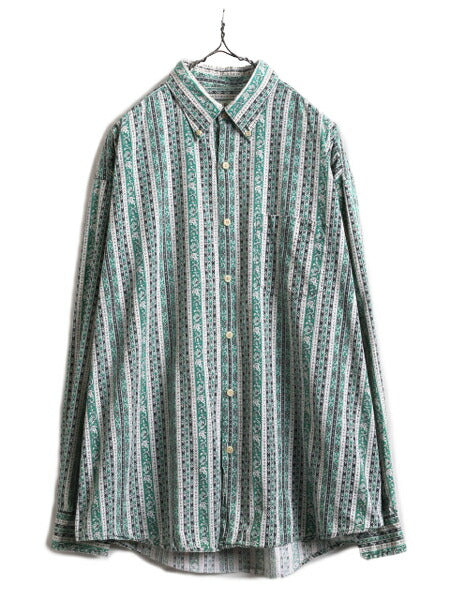 90s バナナリパブリック 総柄 3点留め ボタンダウン 長袖 シャツ メンズ XL オールド BANANA REPUBLIC コットン マルチカラー 大きいサイズ