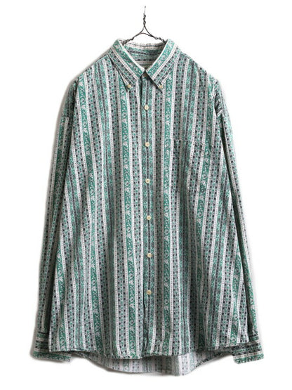 90s バナナリパブリック 総柄 3点留め ボタンダウン 長袖 シャツ メンズ XL オールド BANANA REPUBLIC コットン マルチカラー 大きいサイズ