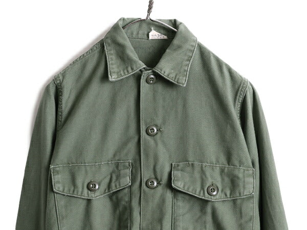 60s ビンテージ ■ 米軍実物 US ARMY コットン サテン ユーティリティ シャツ ( 14 1/2 メンズ XS 程) 古着 シャツ袖 2nd OG107 ミリタリー