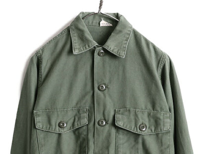 60s ビンテージ ■ 米軍実物 US ARMY コットン サテン ユーティリティ シャツ ( 14 1/2 メンズ XS 程) 古着 シャツ袖 2nd OG107 ミリタリー