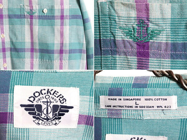 90s ■ ドッカーズ リーバイス チェック 長袖 ボタンダウン シャツ ( メンズ L ) 90年代 オールド LEVIS DOCKERS 長袖シャツ ポケット付き