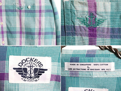 90s ■ ドッカーズ リーバイス チェック 長袖 ボタンダウン シャツ ( メンズ L ) 90年代 オールド LEVIS DOCKERS 長袖シャツ ポケット付き