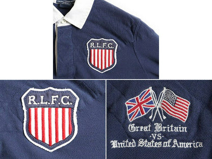 ■ ラルフローレン スポーツ 鹿の子 長袖 ポロシャツ ( レディース M ) 古着 ポロ POLO 長袖シャツ ラガーシャツ タイプ ラグビー 星条旗