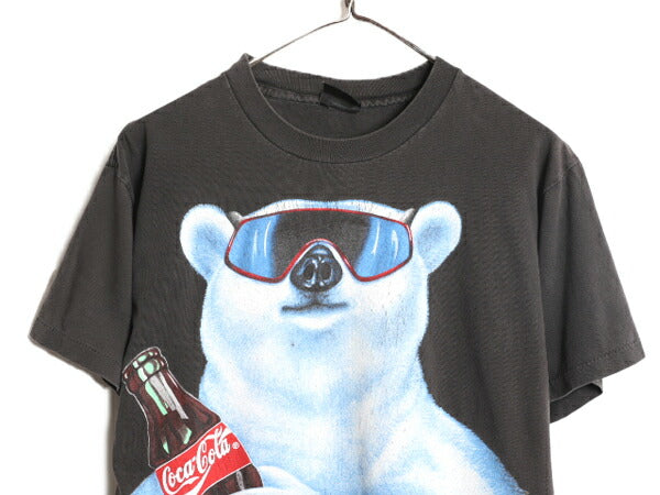 90s USA製 コカコーラ プリント 半袖 Tシャツ メンズ L / 90年代 オールド シロクマ キャラクター 半袖Tシャツ 企業物 Coca Cola ブラック