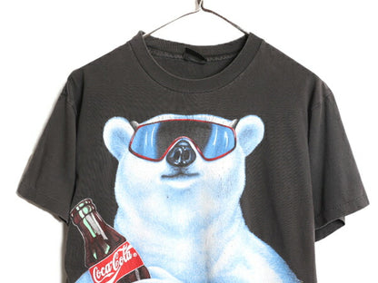 90s USA製 コカコーラ プリント 半袖 Tシャツ メンズ L / 90年代 オールド シロクマ キャラクター 半袖Tシャツ 企業物 Coca Cola ブラック