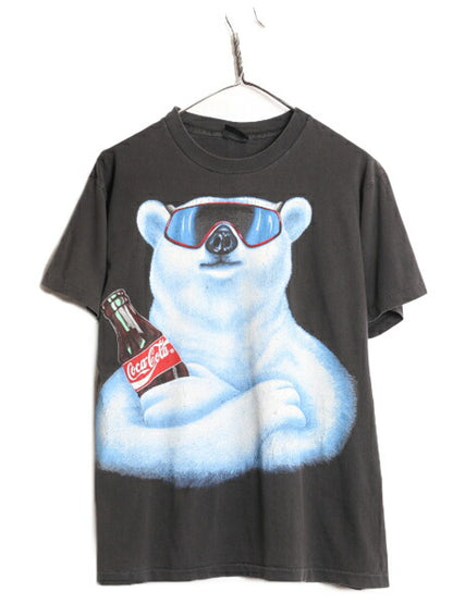 90s USA製 コカコーラ プリント 半袖 Tシャツ メンズ L / 90年代 オールド シロクマ キャラクター 半袖Tシャツ 企業物 Coca Cola ブラック