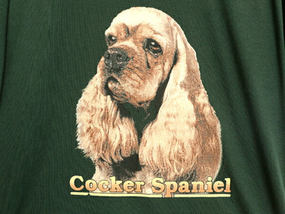 90s USA製 ドッグ アート イラスト プリント Tシャツ メンズ L 古着 90年代 オールド 犬 アニマル シングルステッチ コッカースパニエル 緑