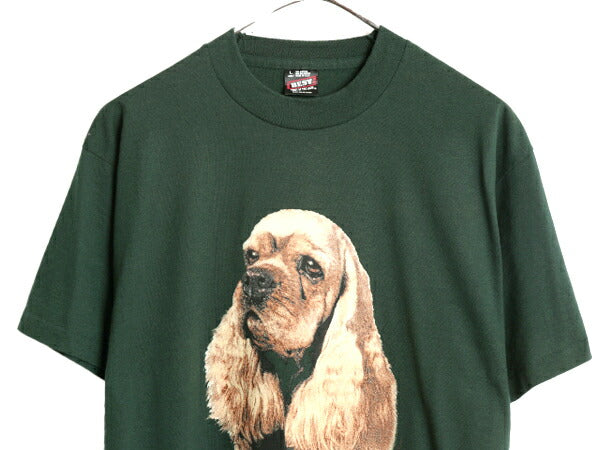 90s アメリカ製　犬 tシャツ 90s USA製 ドッグ アート イラスト プリント Tシャツ メンズ L 古着 90