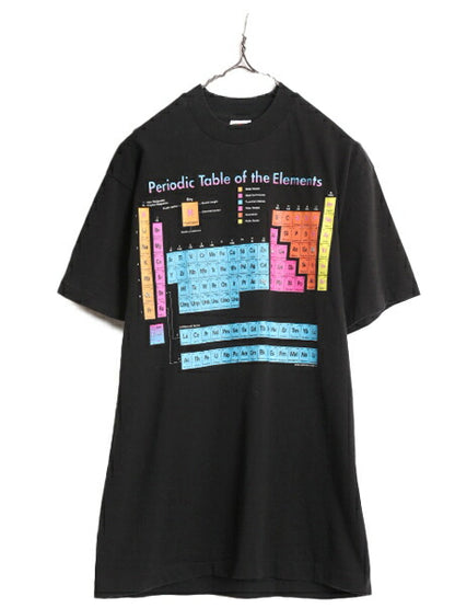 90s 周期表 イラスト プリント 半袖 Tシャツ メンズ L オールド サイエンス 元素記号 科学 アート グラフィック 当時物 ヘビーウェイト 黒