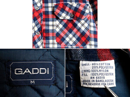 ■ GADDI 中綿 キルティング ライナー付き チェック 長袖 フランネル シャツ メンズ M / 古着 ジャケット ネルシャツ 長袖シャツ ボックス