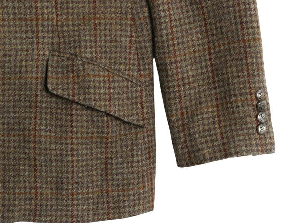 90s LAUREN ラルフローレン ウール テーラード ジャケット レディース XL 程 古着 オールド ポロ ブレザー チェック 上襟 ヌバック レザー