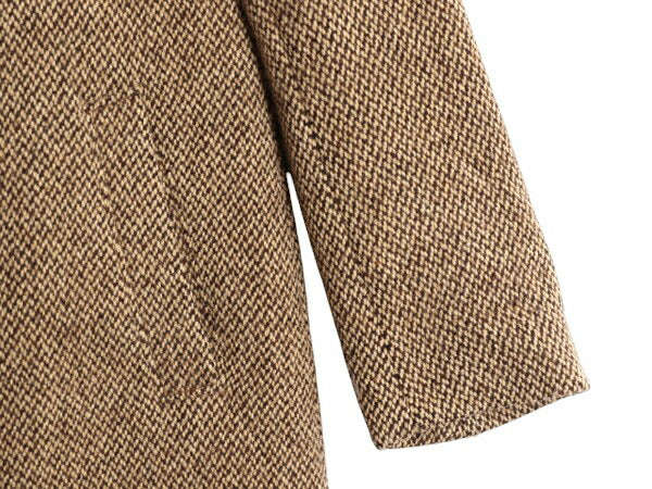 90s LAUREN ラルフローレン ツイード ステンカラー コート レディース S オールド ポロ ウール ロング ジャケット 本革 レザー ストラップ