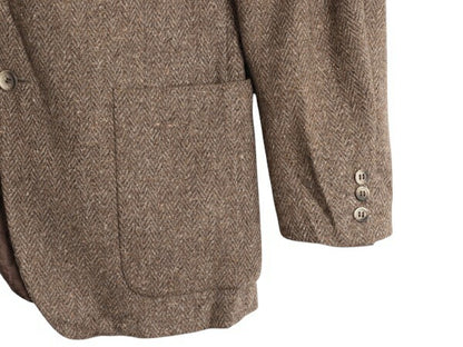 70s USA製 ジバンシィ ツイード テーラード ジャケット メンズ M 程 古着 70年代 ヴィンテージ 顔タグ GIVENCHY Macy's ウール ブレザー 茶