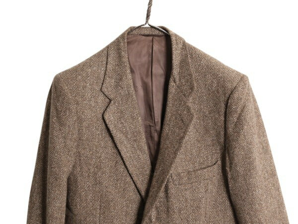 70s USA製 ジバンシィ ツイード テーラード ジャケット メンズ M 程 古着 70年代 ヴィンテージ 顔タグ GIVENCHY Macy's ウール ブレザー 茶