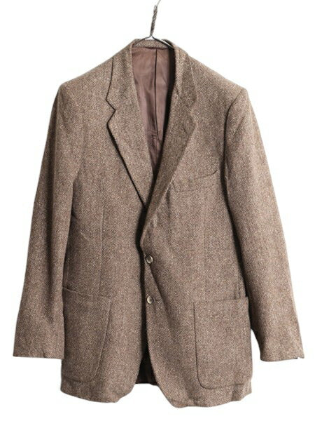 70s USA製 ジバンシィ ツイード テーラード ジャケット メンズ M 程 古着 70年代 ヴィンテージ 顔タグ GIVENCHY Macy's ウール ブレザー 茶