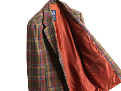 デッドストック 90s OLD GAP チェック テーラード ジャケット レディース M 新品 ブレザー 90年代 オールド ギャップ 旧タグ 紺タグ ウール