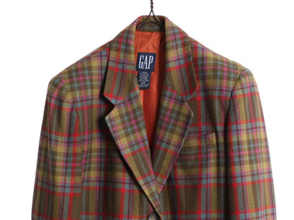 デッドストック 90s OLD GAP チェック テーラード ジャケット レディース M 新品 ブレザー 90年代 オールド ギャップ 旧タグ 紺タグ ウール