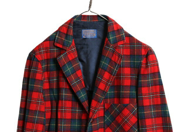 70s USA製 ペンドルトン チェック ウール テーラード ジャケット メンズ M 古着 70年代 ヴィンテージ PENDLETON ブレザー シャツ素材 薄手