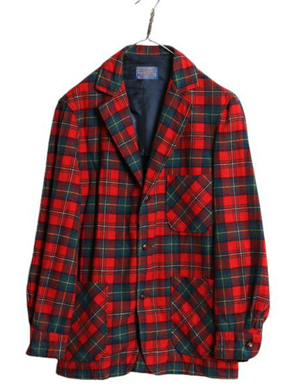 70s USA製 ペンドルトン チェック ウール テーラード ジャケット メンズ M 古着 70年代 ヴィンテージ PENDLETON ブレザー シャツ素材 薄手