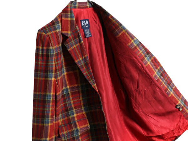 デッドストック 90s OLD GAP チェック テーラード ジャケット レディース M 新品 ブレザー 90年代 オールド ギャップ 旧タグ 紺タグ ウール